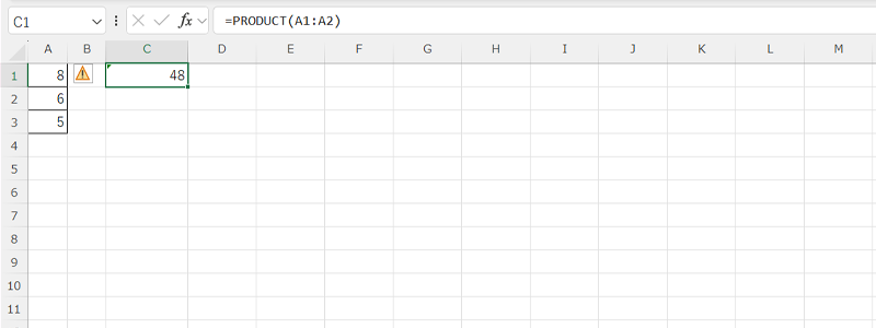 PRODUCT関数の単純な計算を説明した画像
