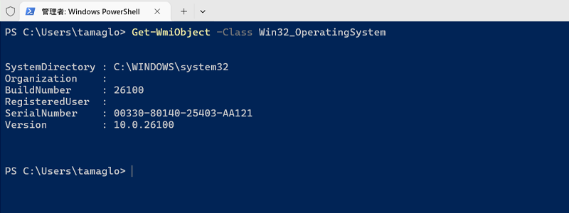 PowerShellでOSのバージョンを確認する画像