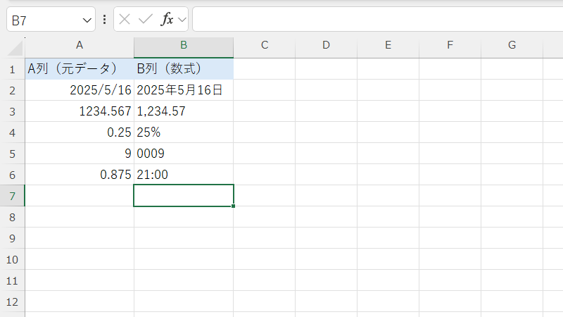 TEXT関数のサンプルデータを説明する画像