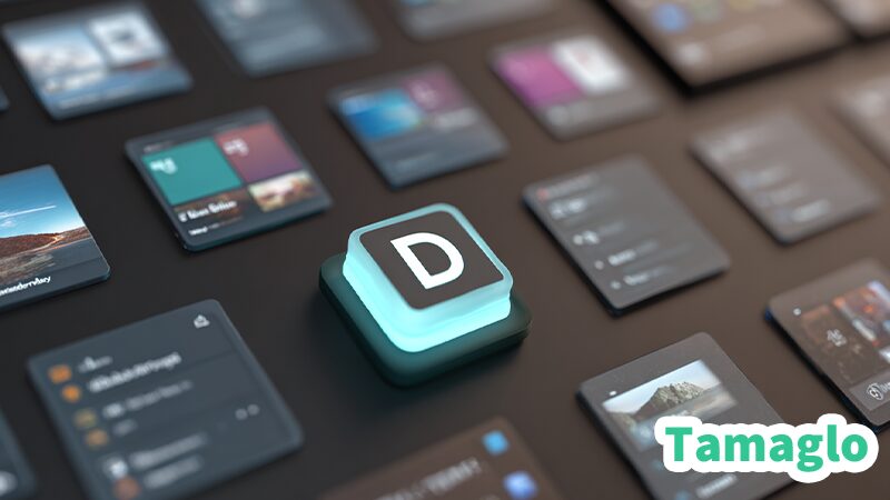 Windows11のデスクトップを表示するショートカット「Windowsキー + D」をイメージした、モダンで洗練されたデスクトップ画面のイラスト