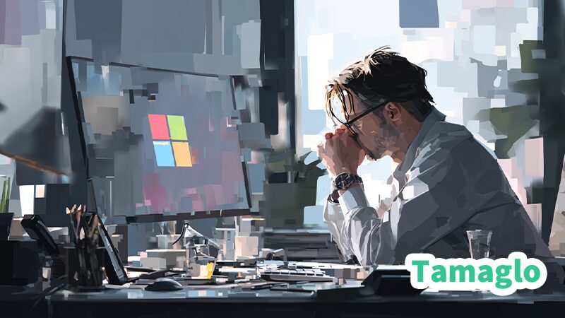 Windows11 PCに接続したUSBスキャナが認識されず困惑するユーザーのイラスト