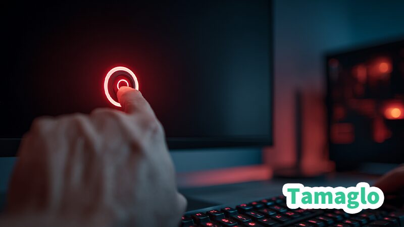 Windows11で強制シャットダウンしていいか迷うユーザーと赤い警告アイコンのイメージ