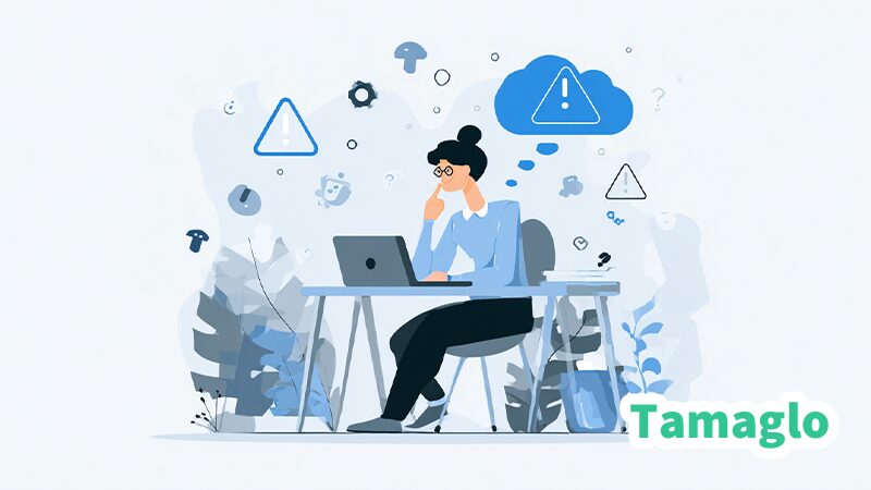 プレビュー更新を適用するか迷う人物と警告アイコンが描かれたイラスト