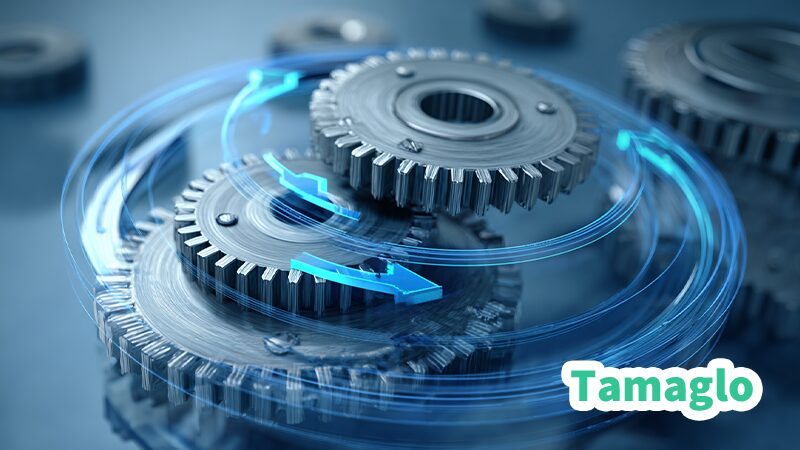 歯車と更新矢印で表したサービススタックの信頼性向上イメージ